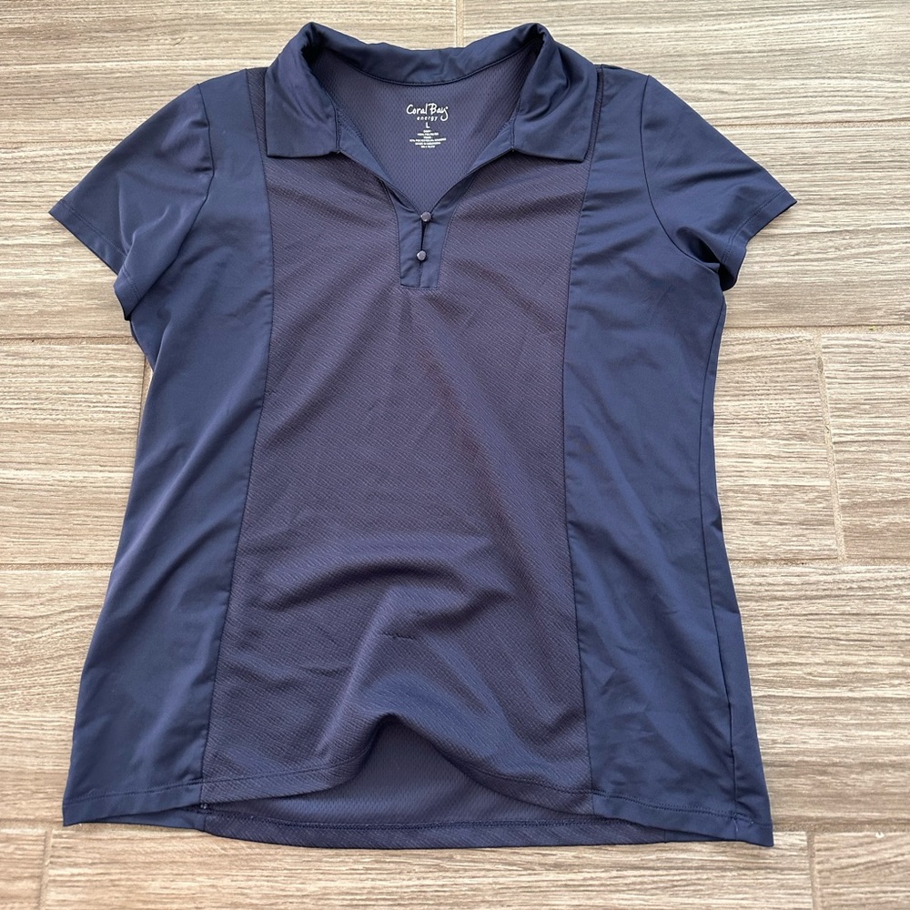 🔥3 for $5 Coral Bay Energy Navy Blue Collared Polo Athletic Shirt